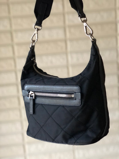 PRADA Triangle logo  Hobobag Nylon Quilting Handbag mini Black Vintage Old jadc3u