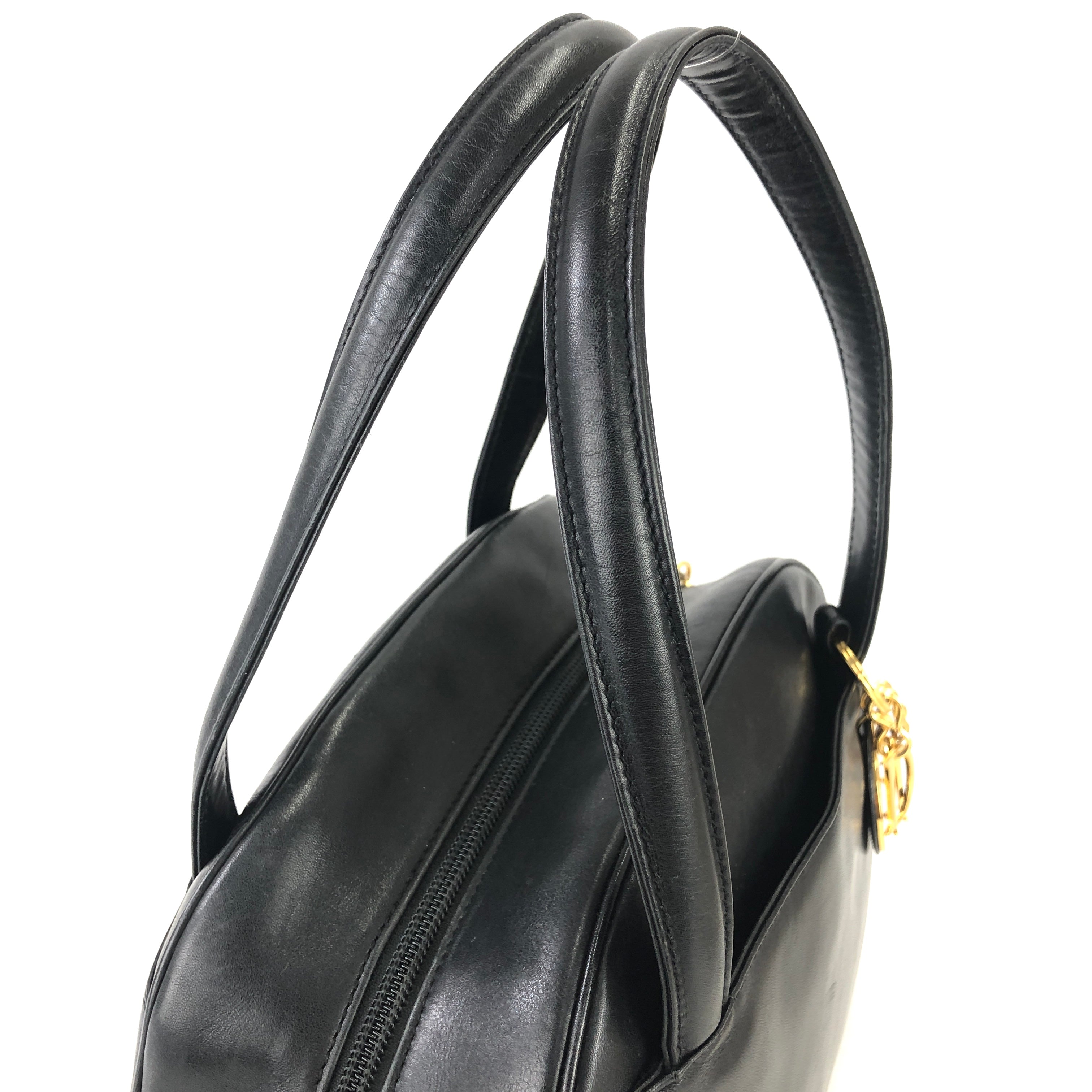 Christian Dior Logo Charm Leather Handbag small Black