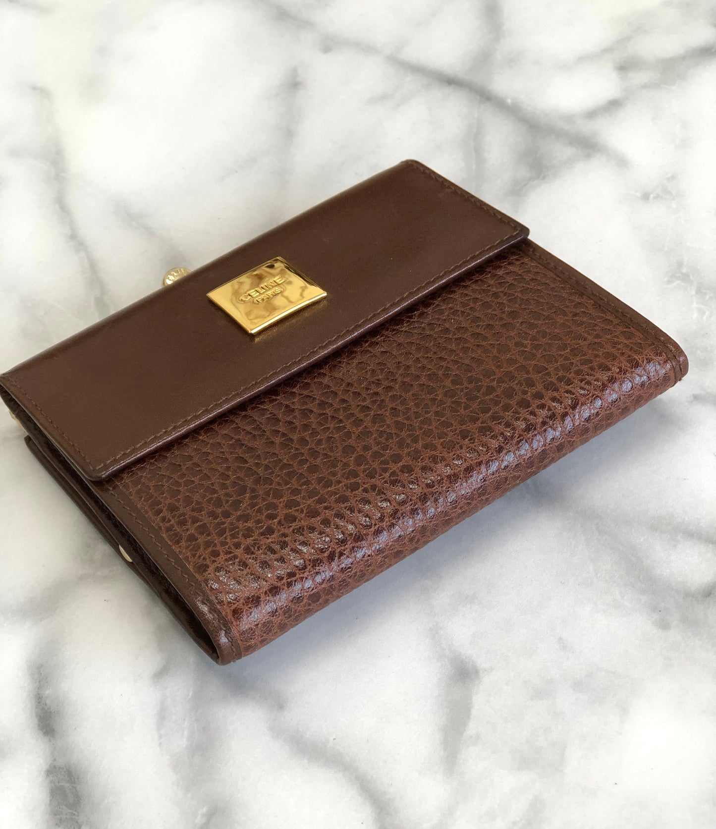 CELINE Gancini Compact Wallet Brown Accessory Vintage Old celine  c2rzfy