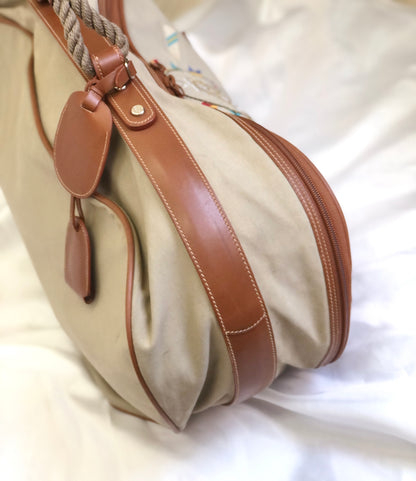 GUCCI anchor embroidery canvas leather Boston bag beige vintage old Gucci 6pf5rd