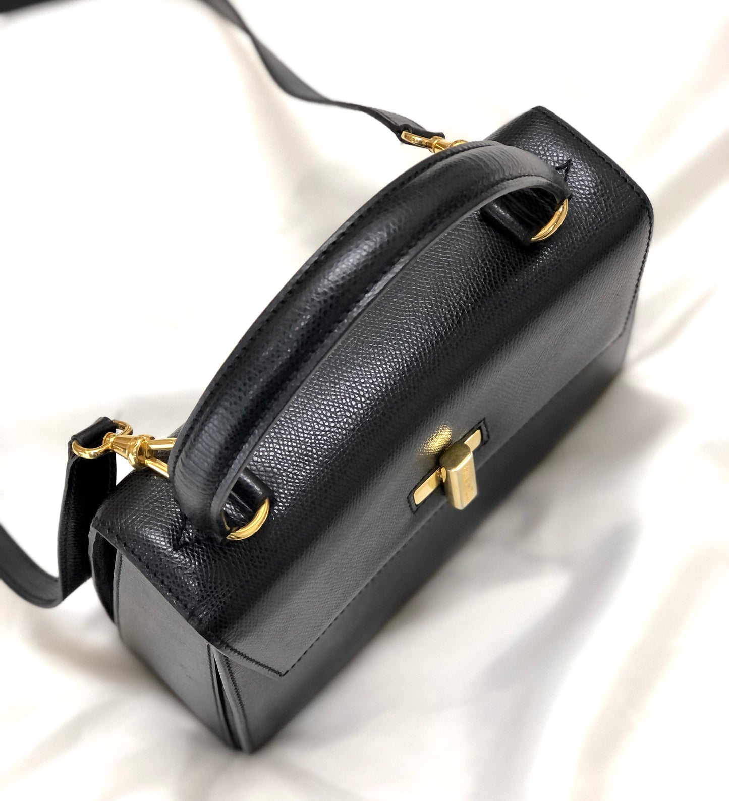 CELINE Turn lock Logo Leather Handbag Shoulder bag Black Vintage Old Celine 8edjtg