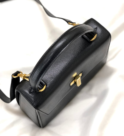 CELINE Turn lock Logo Leather Handbag Shoulder bag Black Vintage Old Celine 8edjtg