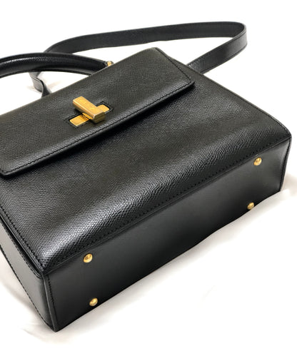 CELINE Turn lock Logo Leather Handbag Shoulder bag Black Vintage Old Celine 8edjtg