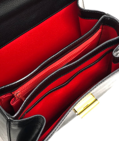 CELINE Turn lock Logo Leather Handbag Shoulder bag Black Vintage Old Celine 8edjtg