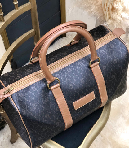 Christian Dior Logo Honeycomb Pattern Boston bag Brown Vintage Old 5kmewd