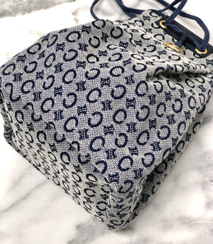 CELINE C Macadam Triomphe Drawstring Pouch Handbag Minibag Navy Vintage Old Celine xmursd