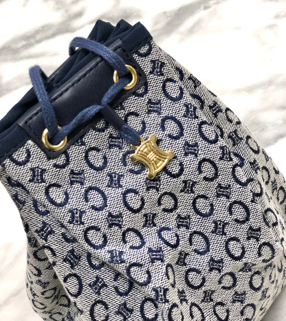 CELINE C Macadam Triomphe Drawstring Pouch Handbag Minibag Navy Vintage Old Celine xmursd