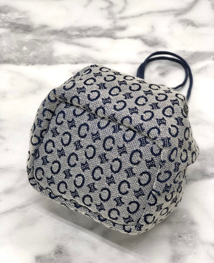CELINE C Macadam Triomphe Drawstring Pouch Handbag Microbag Navy Vintage Old Celine 62hxns