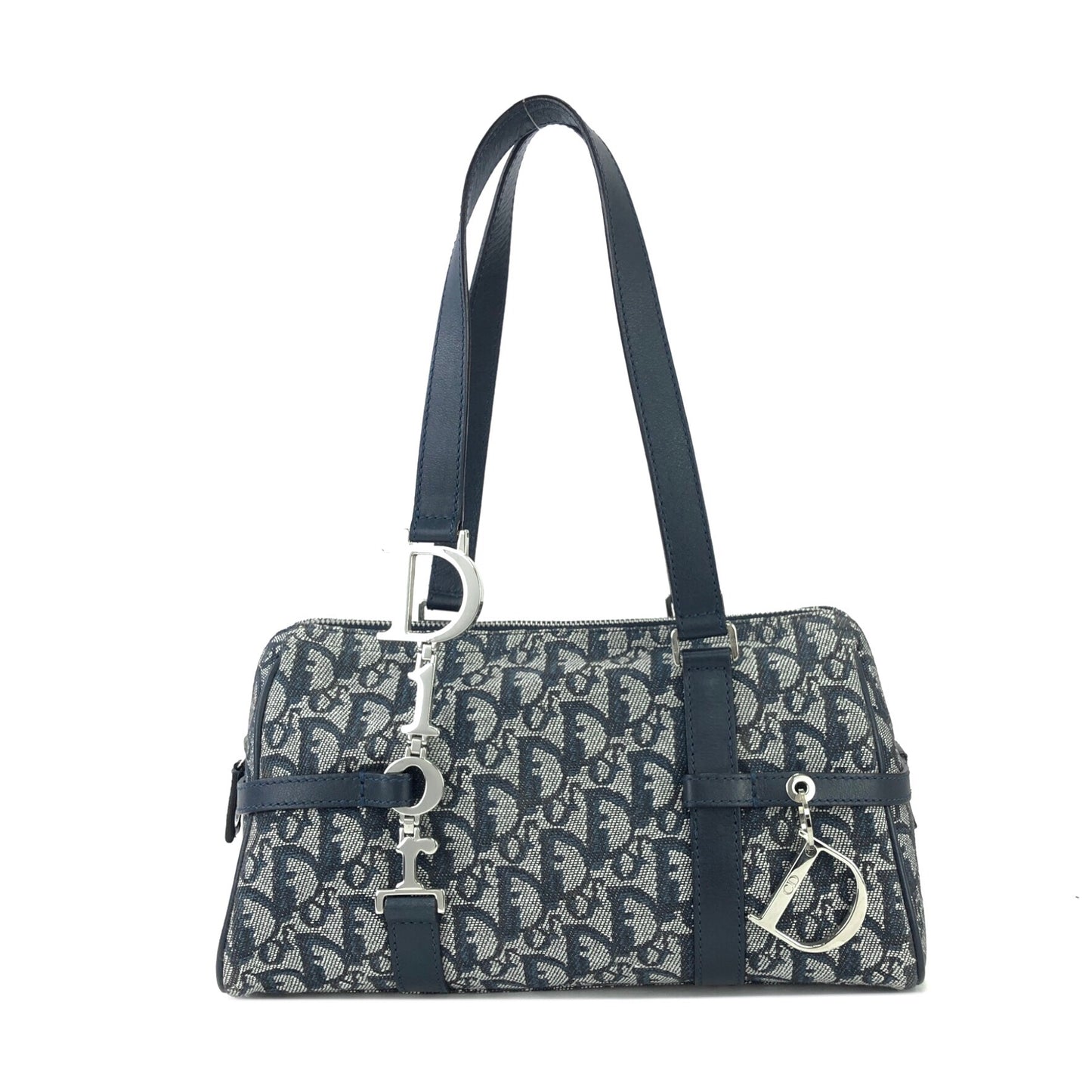 Christian Dior trotter Dior motif jacquard handbag navy vintage old 2c6hkv