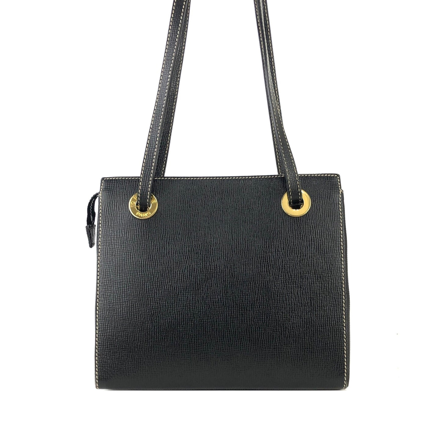 CELINE Logo embossed Leather Shoulder Bag Black Vintage Old celine 8ftf55