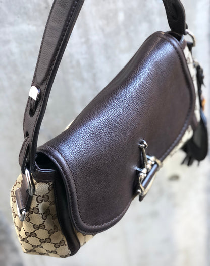 GUCCI GG Canvas Horsebit Bamboo Tassel Handbag Beige Vintage Old Gucci 67z6bi