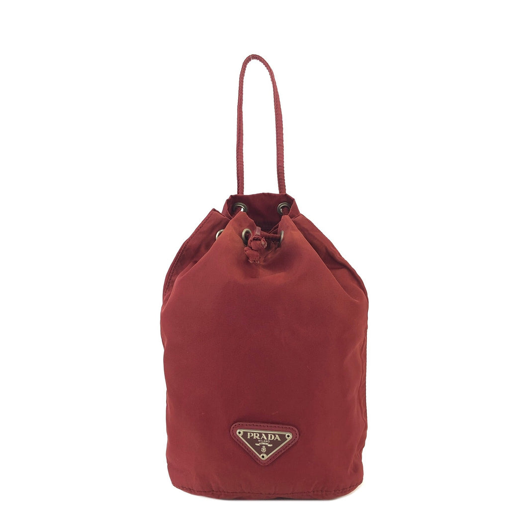 PRADA Triangle logo Nylon Drawstring Mini Handbag Red Vintage Old z7chn5