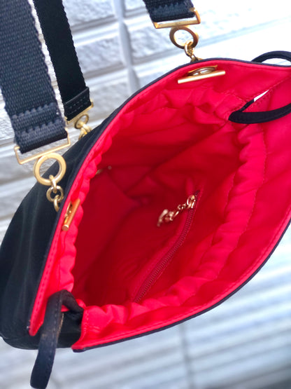 Yves Saint Laurent YSL Reversible Nylon Drawstring Backpack Black Red Vintage Old b37vf8