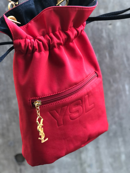Yves Saint Laurent YSL Reversible Nylon Drawstring Backpack Black Red Vintage Old b37vf8