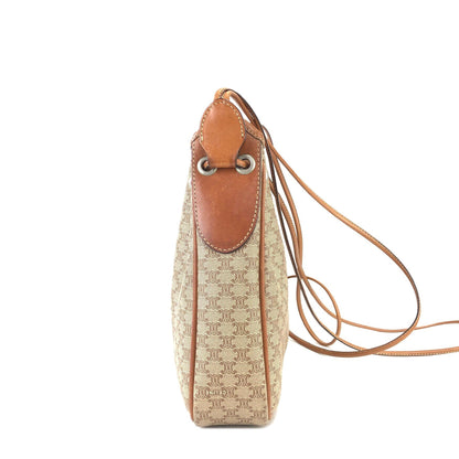 CELINE Macadam Blason Drawstring Shoulder bag Beige Vintage Old Celine cdm6z4