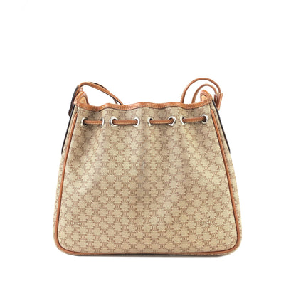CELINE Macadam Blason Drawstring Shoulder bag Beige Vintage Old Celine cdm6z4