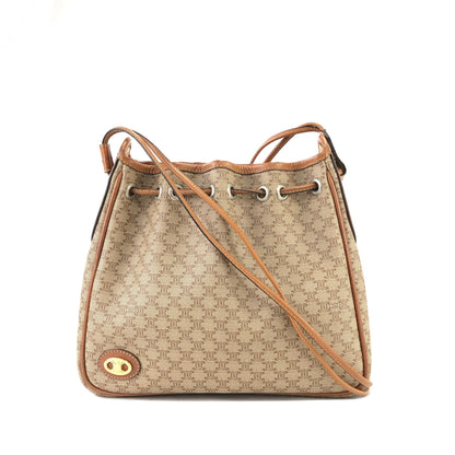 CELINE Macadam Blason Drawstring Shoulder bag Beige Vintage Old Celine cdm6z4