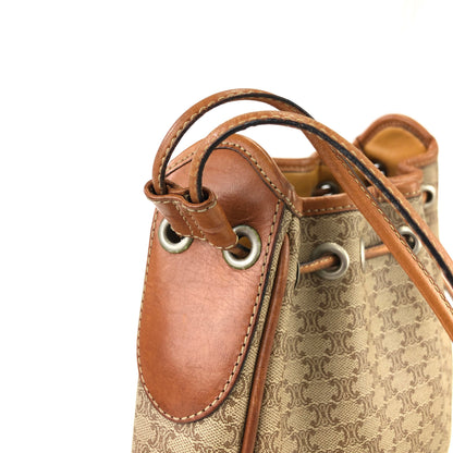CELINE Macadam Blason Drawstring Shoulder bag Beige Vintage Old Celine cdm6z4