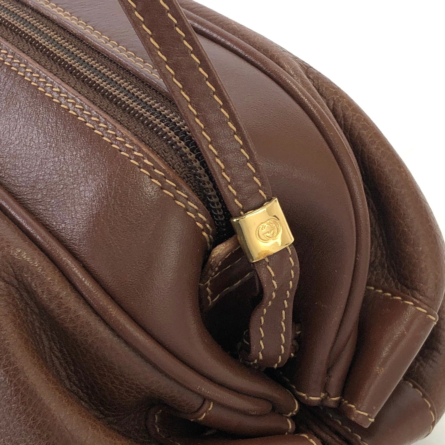 GUCCI GG logo Leather Round Crossbody Shoulder bag Brown Vintage Old Gucci i45utw