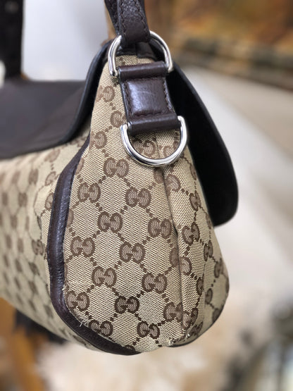 GUCCI GG Canvas Horsebit Bamboo Tassel Handbag Beige Vintage Old Gucci 67z6bi