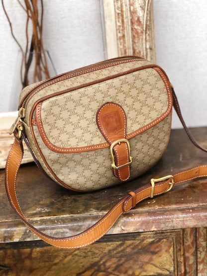 CELINE Macadam Crossbody Small Shoulder bag Beige Vintage Old CELINE 8icjt7