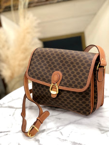 CELINE Macadam Horsebit Shoulder Bag Brown Vintage Old Celine y5xsiz