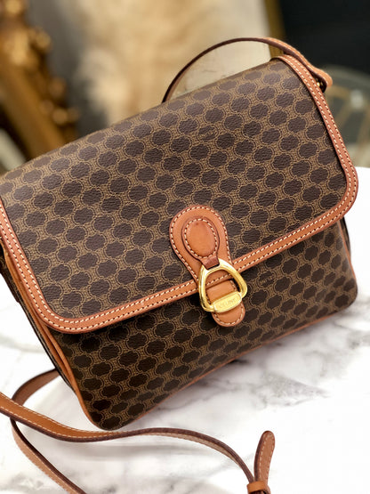 CELINE Macadam Horsebit Shoulder Bag Brown Vintage Old Celine y5xsiz