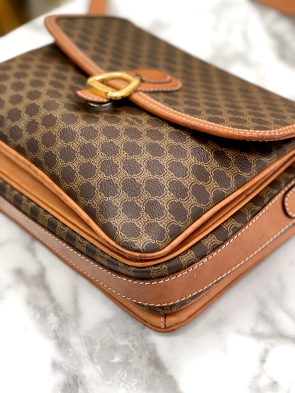 CELINE Macadam Horsebit Shoulder Bag Brown Vintage Old Celine y5xsiz