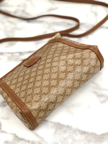 CELINE Macadam Blason Clasp Shoulder bag Beige Vintage Old Celine b8cznz