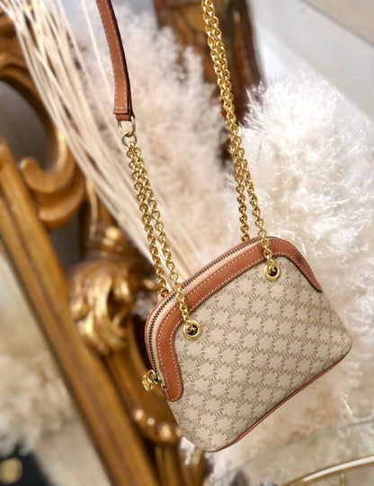 CELINE Macadam Crossbody Chain Small Shoulder bag Beige Vintage Old CELINE nhnp75