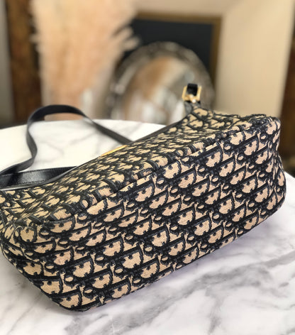 Christian Dior Trotter CD Motif Jacquard Leather Shoulder bag Navy Vintage Old jywsxu