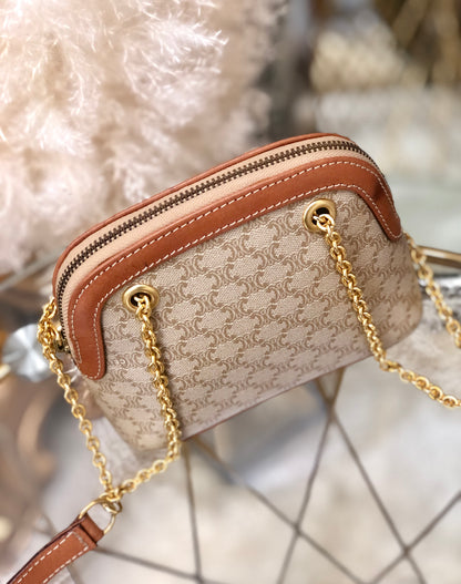 CELINE Macadam Crossbody Chain Small Shoulder bag Beige Vintage Old CELINE nhnp75