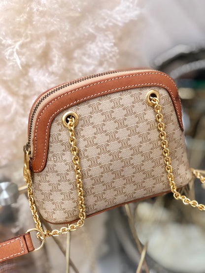 CELINE Macadam Crossbody Chain Small Shoulder bag Beige Vintage Old CELINE nhnp75