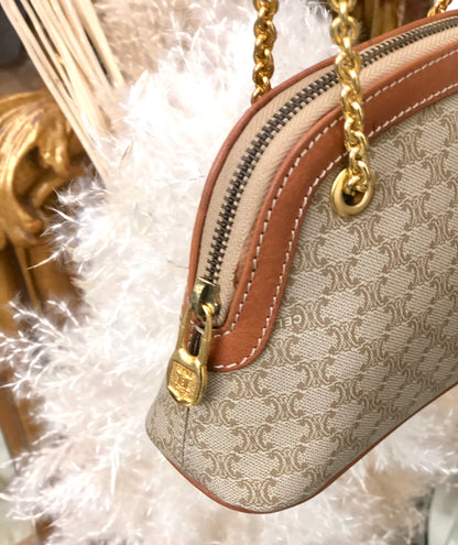 CELINE Macadam Crossbody Chain Small Shoulder bag Beige Vintage Old CELINE nhnp75