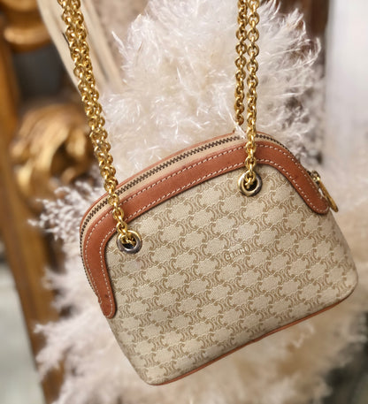 CELINE Macadam Crossbody Chain Small Shoulder bag Beige Vintage Old CELINE nhnp75