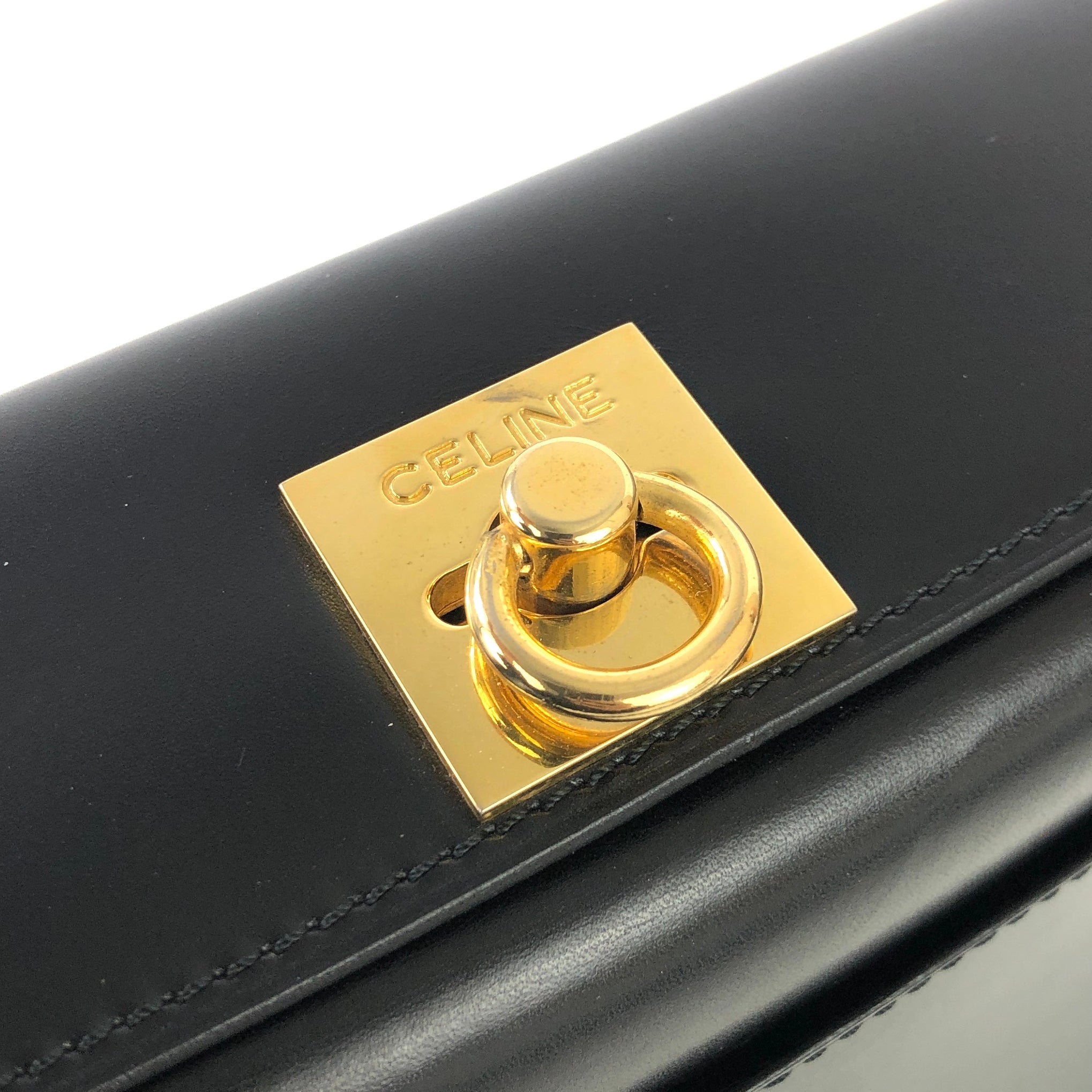 CELINE Gancini Crossbody Box Shoulder bag Black Vintage Old