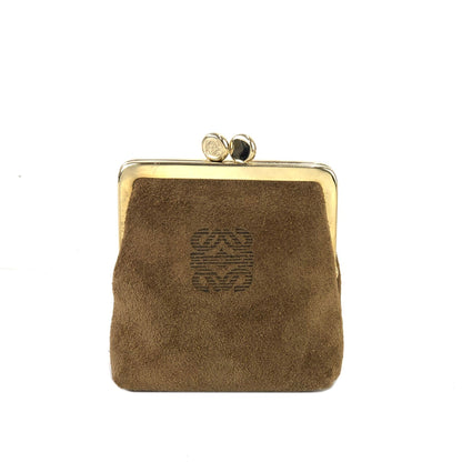 LOEWE Anagram Suede Clasp Coincase Compact wallet Brown Vintage Old 2wp677