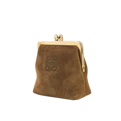 LOEWE Anagram Suede Clasp Coincase Compact wallet Brown Vintage Old 2wp677