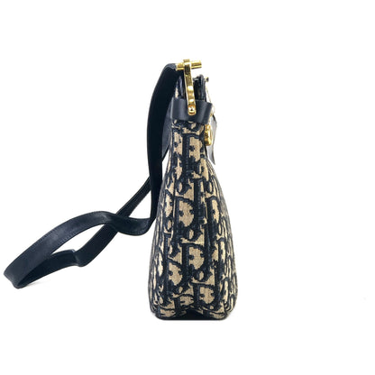 Christian Dior Trotter Oblique CD charm leather jacquard shoulder bag navy vintage old x2rumr