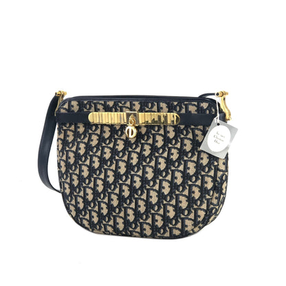 Christian Dior Trotter Oblique CD charm leather jacquard shoulder bag navy vintage old x2rumr
