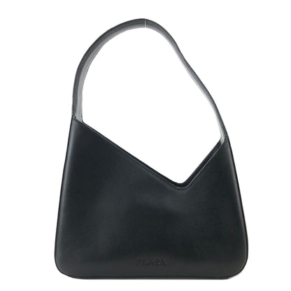 PRADA Leather Asymmetry Hobobag Handbag Black Vintage Old m55pkm