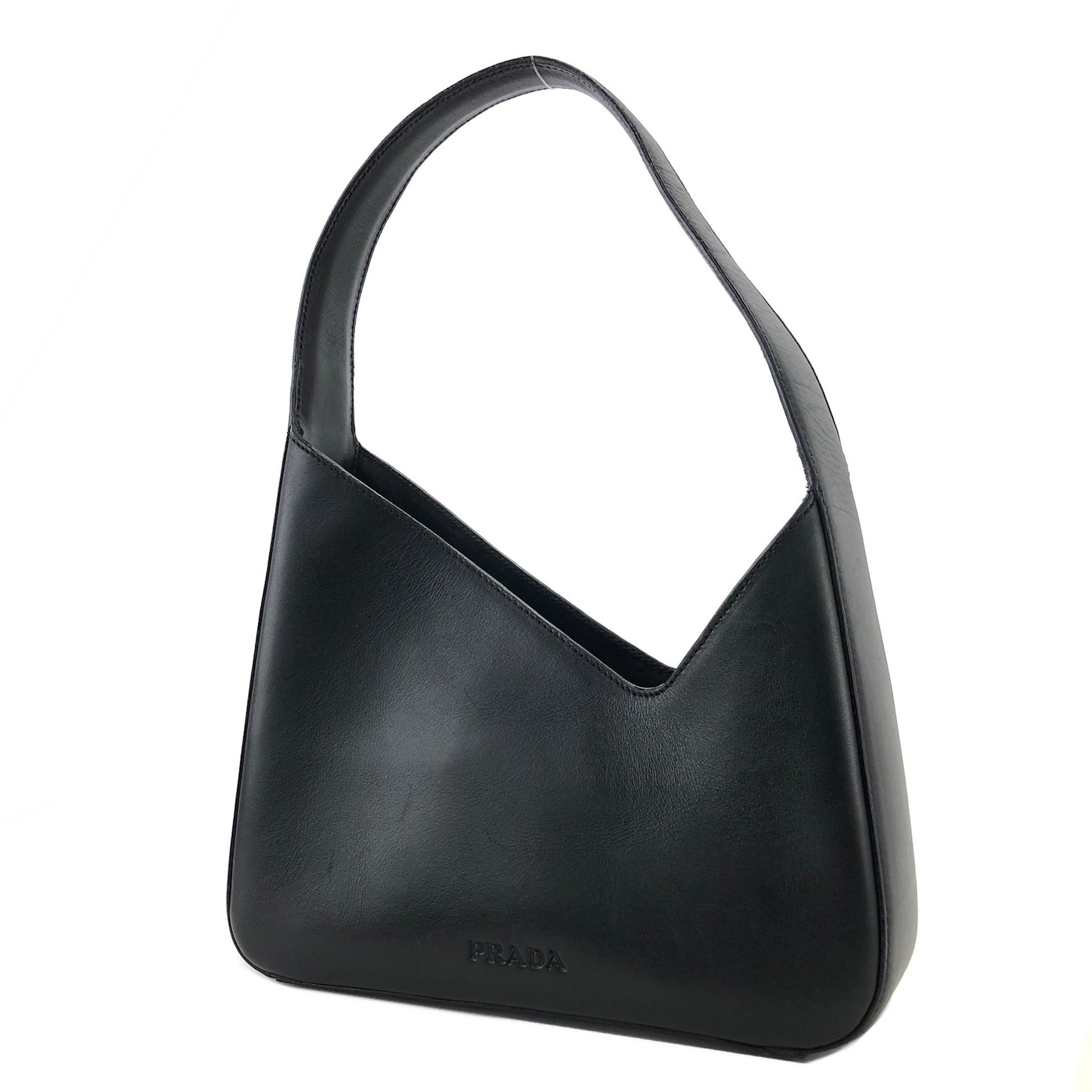 PRADA Leather Asymmetry Hobobag Handbag Black Vintage Old m55pkm