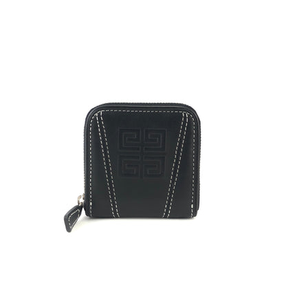 Givenchy Logo Stitch Leather Compact Wallet Mini Coin case Black Vintage Old 6dukrg