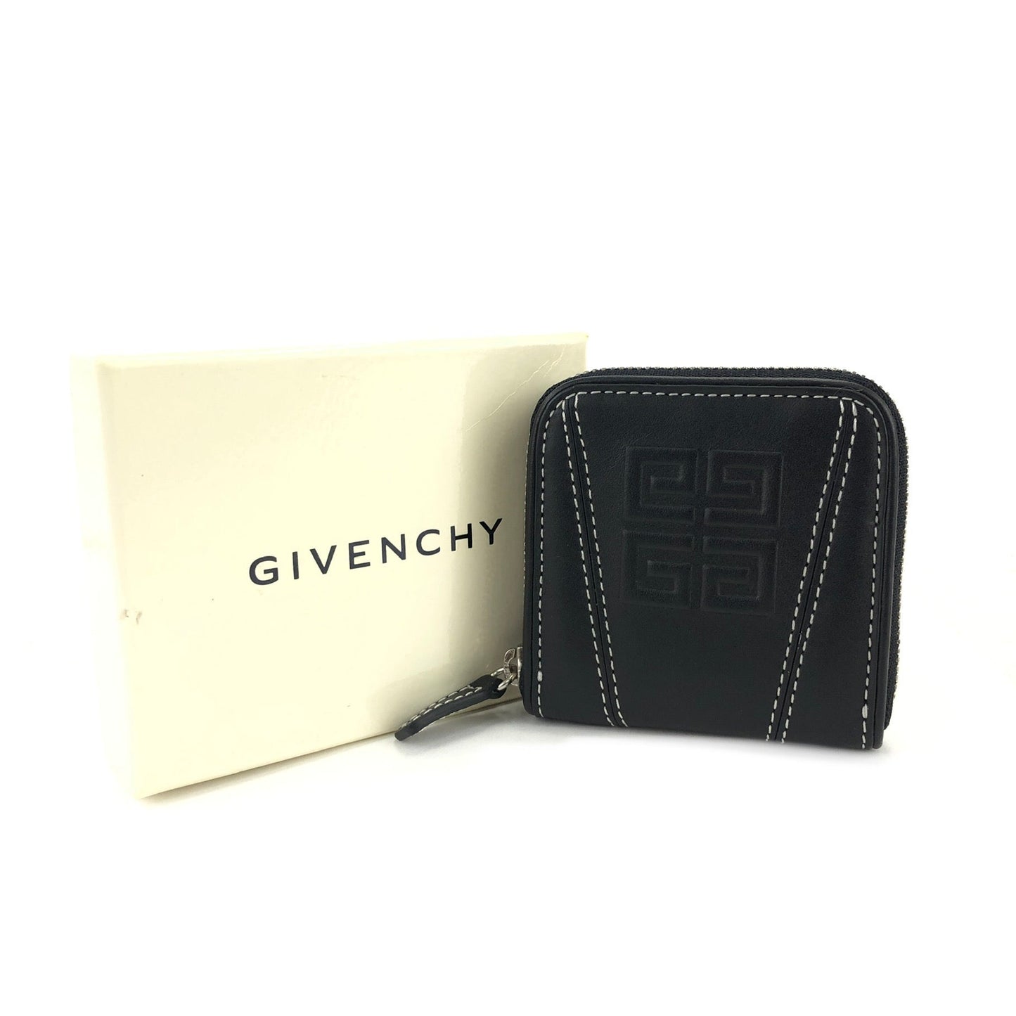 Givenchy Logo Stitch Leather Compact Wallet Mini Coin case Black Vintage Old 6dukrg