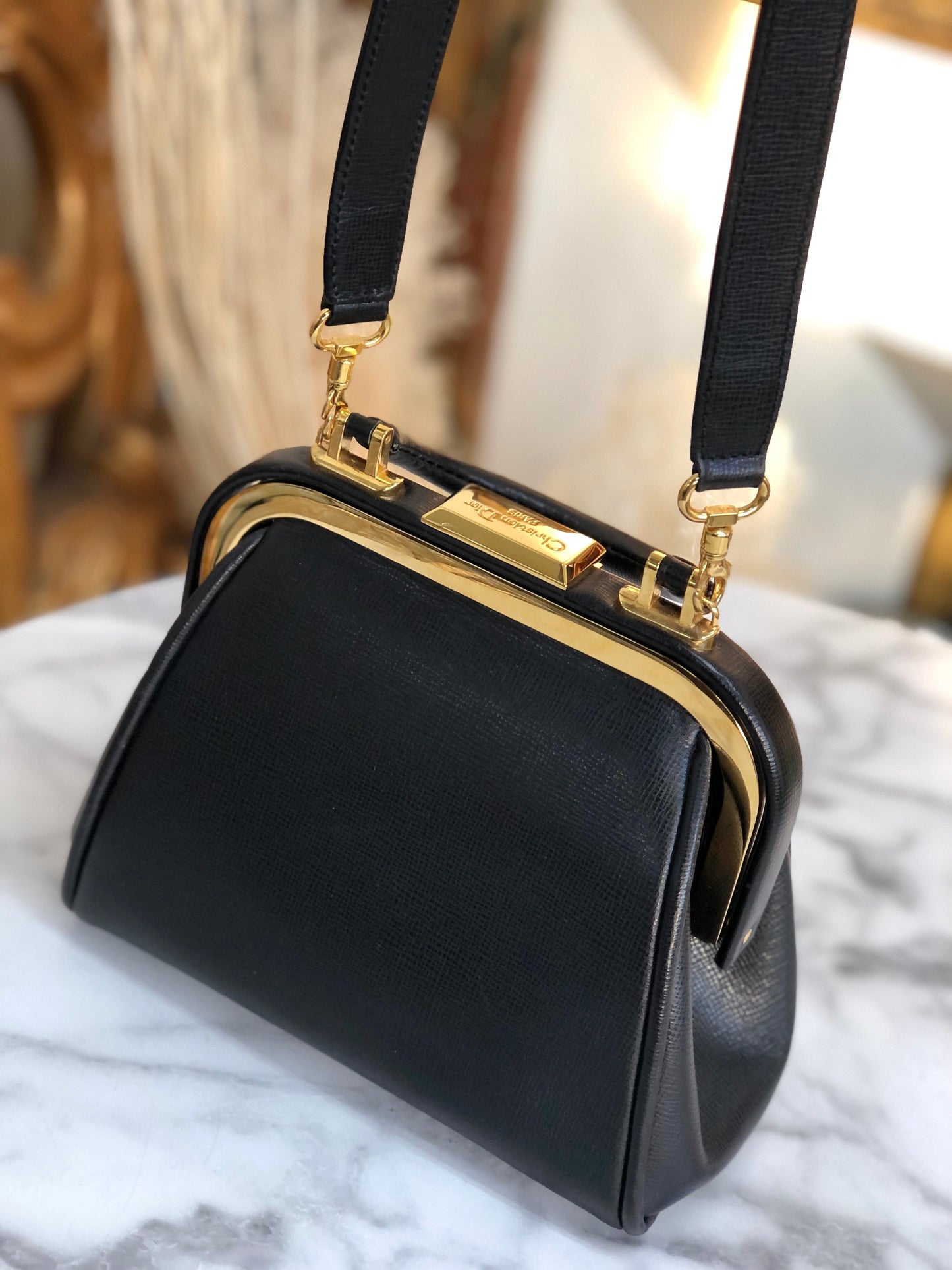 Christian Dior Gancini Clasp Handbag Shoulder bag Black Old Vintage bipezi