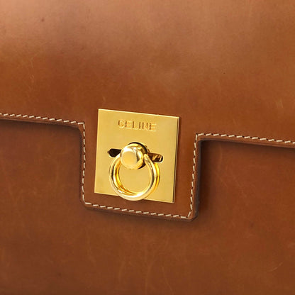 CELINE Gancini Square Shoulder bag Camel Old Celine Vintage 6tmkvk