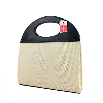 Yves Saint Laurent canvas leather switching handbag beige black vintage old upyt6w