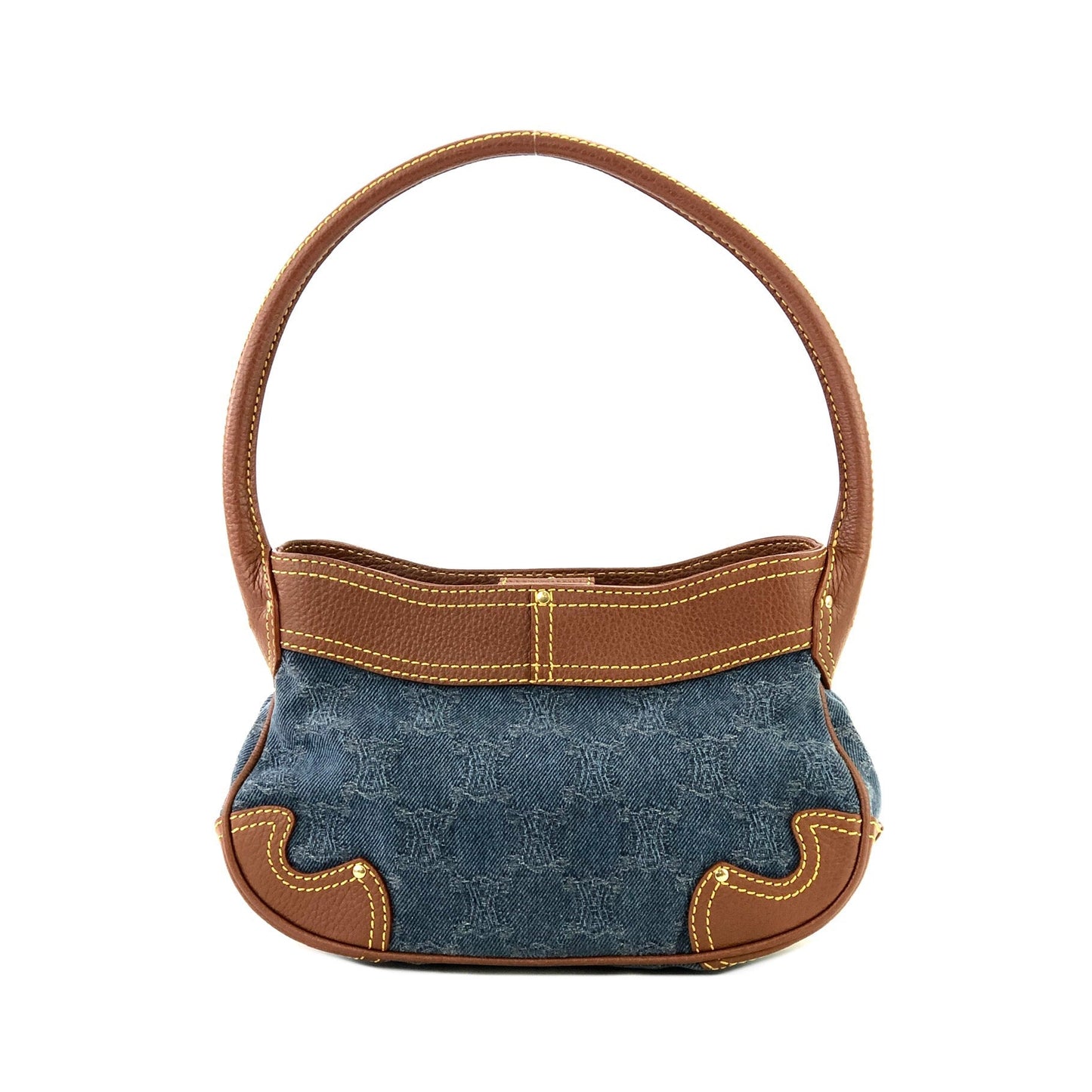 CELINE Blason Triomphe logo denim leather hobo mini bag handbag indigo brown vintage old celine aac7up