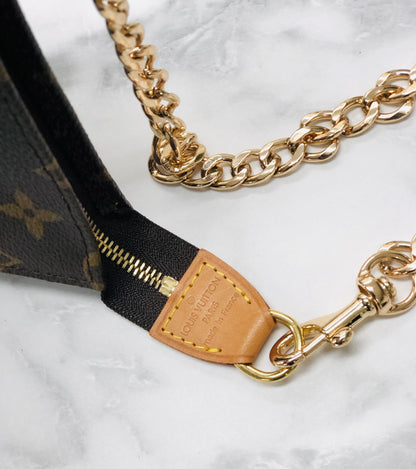 LOUIS VUITTON Monogram Chain strap Minibag Handbag Brown Vintage Old 43dna5