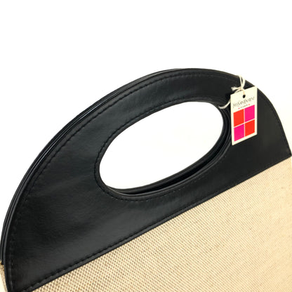 Yves Saint Laurent canvas leather switching handbag beige black vintage old upyt6w